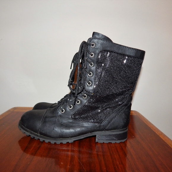 gia mia sequin combat boots